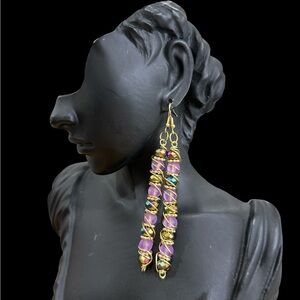 Handmade by Tolee Dezigns 4” Lavender Hematite Spiral Drop Earrings